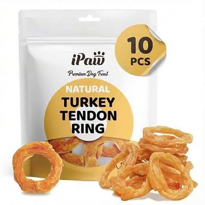 iPaw 10 Pcs Value Pack Turkey Tendons Ring for Dog, All Natural Human Grade | Single Protein, Hypoallergenic, Grain free, Rawhide Alternative Dog Treats, US-Sourced Turkey
