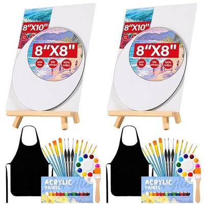 Date Night Painting Kit, 62 Pcs Detail Paint Brushes Canvas Panels with Wood Easel 12 Colors Acrylic Paint, Circular Canvas Art Aprons Sip and Paint Supplies for Adults and Beginner