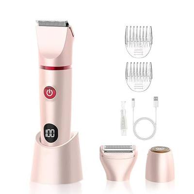 3-in-1 Bikini Trimmer for Women, Electric Razors Shaver for Public Hair - Rechargeable Body Hair Trimmer, Portable Detachable Removal Kit, lPX7 Waterproof Lightweight with LED Display, Gift for Women | Detachable washable head, painless blade, LED display, long battery, lightweight pocket size, beau