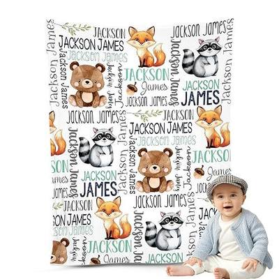 NAZENTI Personalized Baby Boys Blanket, Custom Woodland Blankets with Name, Gifts for Girl Boy Newborn Kid Baby Shower Birthday, Customized Soft Fleece and Sherpa Blanket 30x40 50x60 60x80 Inches 04