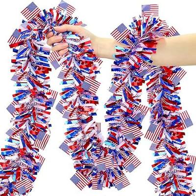 50FT 4th of July Garland Red White and Blue Tinsel Garland Patriotic Flags Garland for Red White and Blue Memorial Day Decor Independence Day 4th of July Decorations