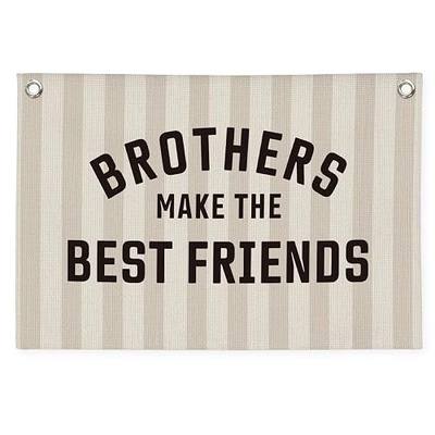 Brothers Make the Best Friends Linen Canvas Banner – Inspirational Wall Hanging for Boys Room, Nursery and Playroom – 30x20 Inch Decor for Kids Bedroom