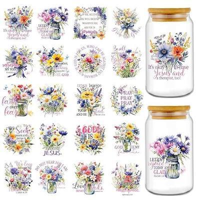 Rngmsi 20 Sheets Watercolor Floral Bible UV DTF Cup Wrap UV DTF Stickers | Wreath Uvdtf Decals, for 16 oz Glass Cups Mugs Tumblers Water Bottles, Waterproof, DIY Christian Crafts