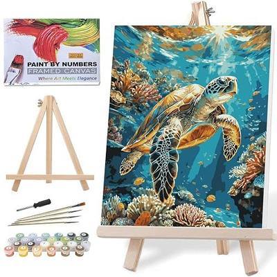 Lovepefe Sea Turtle Paint by Numbers Kit for Adults with Framed Oil Painting Kit Beginner Turtle DIY Painting Kits for Adults Paint By Number On Canvas for Gift Home Wall Decor 12x16 Inch