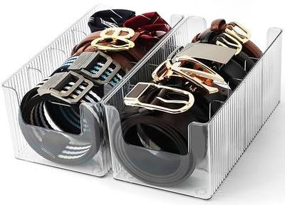Acrylic Belt Organizer - 2 Pack with Adjustable 4 Compartments & Stackable Design, Clear Storage for Closet and Drawer Organization