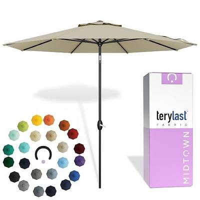 Midtown Umbrellas - 10-Year-No-Fade 9 Ft Patio Umbrella with Terylast Fabric, Auto-Tilt Aluminum Frame and 8 Reinforced Ribs for Deck, Pool, Garden & Beach - Chestnut Beige Canopy, Black Pole