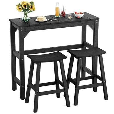 3 Piece Outdoor Bar Set, 42" Rectangular Pub Height High Top Bar Table & 2 Outdoor Bar Stools for Patio, Garden, Poolside and Bistro, Weatherproof, Black