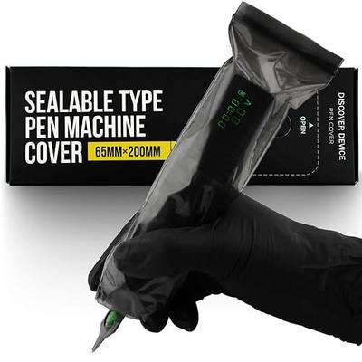 Sealable Tattoo Pen Covers Large, Gun Covers 2.5''x 7.8'', 200pcs Tattoo Machine Covers, Tattoo Machine Wrap for Tattoo Artists - Pro Supplies Accessories Black(2.5inchX7.8inch)