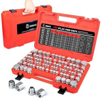 180 PC JIC and ORFS Master Industrial Hydraulic Cap and Plug Hose Tube and Pipe Fitting Kit Cap and Plug Kit Precision Threading in ORFS and 37° Dash Sizes 4 6 8 10 12 16