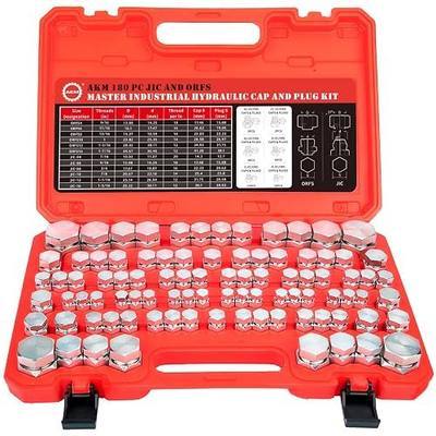 AKM 180 PC JIC and ORFS Master Industrial Hydraulic Cap and Plug Hose Tube and Pipe Fitting Kit Cap and Plug Kit Precision Threading in ORFS and 37° Dash Sizes 4 6 8 10 12 16