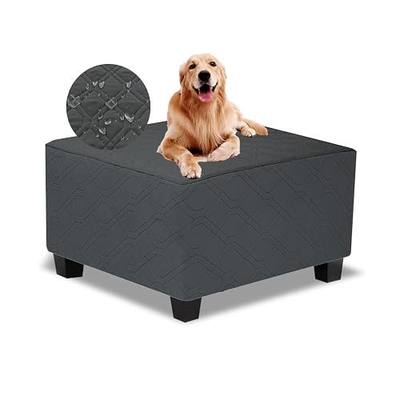 Ottoman Cover Square,Waterproof Square Ottoman Covers Thick Slipcover for Living Room,Washable Storage Footstool Furniture Protector for Dogs,Pets,Charcoal Grey,Large