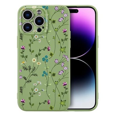 RALEAVO Floral Case for iPhone 14 Pro Silicone Cute Cover for Women,Green