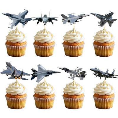 Fighter Jet Cupcake Toppers Airplane Birthday Decor 40PCS | Fighter Jet Cupcake Toppers 40pcs, Double Sided Print, Paper Stick, Aviation Airplane Theme, Birthday Decor for Kids Boys