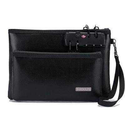 Fireproof Money Bag with Lock, Double layer Cash Bag BankBag for Cash, Valuable StorageBag,Fireproof Safe Box Money Pouch with Zipper (black, Small)