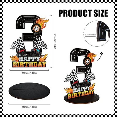 Truck Birthday Number Sign Centerpiece, Truck Wooden Decoration Photo Props for Truck Birthday Decorations (3rd)