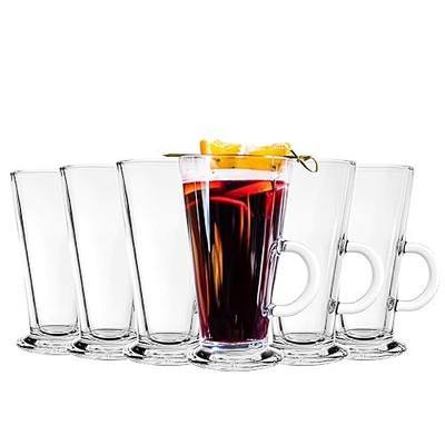Irish Coffee Mugs Set of 6 - Tall Latte Cups 9 Ounces - Glass Coffee Cups with Handle for Cappuccino, Hot Chocolate, Smoothie, Cold Beverages
