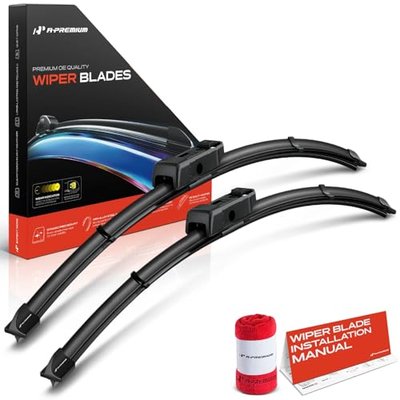 A-Premium 24" + 20" Windshield Wiper Blades with Wear Indicator & Towel