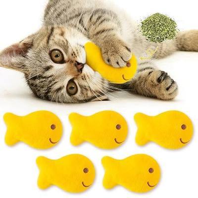 L1rabe Goldfish Cracker Catnip Stuffed Toys for Cats- Black Cat Appreciation Day 5P Goldfish Organic Kittens Toys Funny Yellow Indoor Cats Chew Bite Teething Tools Kittens Interactive Pet Supplies