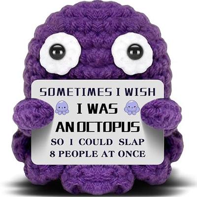 Mini Octopus Emotional Support Crochet with Funny Card, Birthday Gifts for Friends Besties Colleague Purple Octopus Home Office Desk Decor