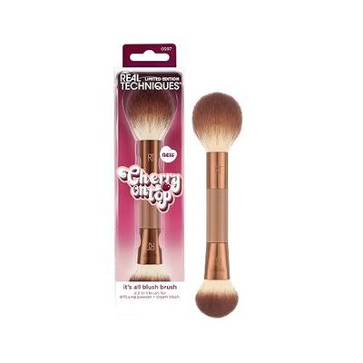 Real Techniques Cherry On Top It’s All Blush Brush, Dual-Ended & Multipurpose Makeup Brush for Powder, Liquid & Cream Blush, Synthetic Bristles, Vegan & Cruelty-Free Face Brush, 1 Count