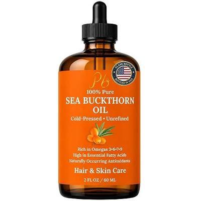 Pomberries Sea Buckthorn Oil, 100% Pure Seabuckthorn Oil for Face & Hair | Cold-Pressed from Fruit & Seed, Fragrance free, Helps Reduce Appearance of Fine Lines & Supports Radiant Skin, Glass Bottle