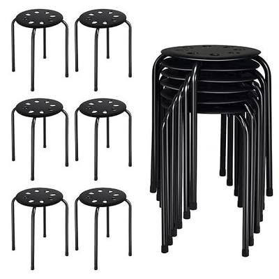 POWERSTONE Stackable Stools Set of 6, 17.5in Portable Stacking Bar Stool Black Classroom Stools with Iron Legs Round Nesting Chairs Flexible Seating for Home Office School