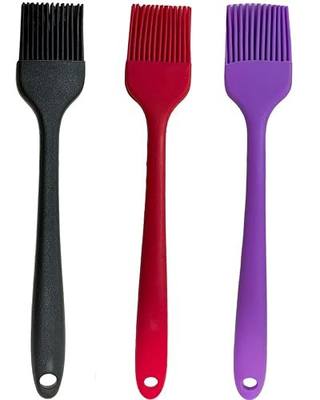Pastry Brush For Baking,Silicone Basting Brush For Cooking,315°C Heat Resistant Food Brush for Oil & Sauce,Non-Shedding for Kitchen Butter Bread Meat Egg Wash Cake Baster(3pc Red Black Purple)