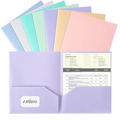 Aegero Plastic Folders with Pockets (7 Pack, Sweet Colors), Durable Heavy Duty File Folders with Business Card Slot, 2-Pocket Folder for Schoolwork & Office,Letter Size