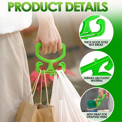 2-Pack Grocery Bag Carrier Handle – Comfortable Grip, Holds 100lbs | Heavy Duty Plastic Bag Holder for Shopping, Buckets & More | Reusable & Easy to Carry