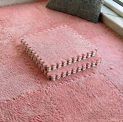 16 Pcs Carpet Foam Floor Tiles Plush Interlocking Carpet Tiles Anti-Slip Soft Playroom Rug 49"x49" Foam Mats Replaceable Washable Puzzle Floor Mats for Bedroom, Home Decor