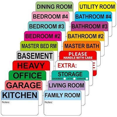 Kingtac 600 Writable Home Moving Stichers - 2' x 3', 20 Color-Coded Home Moving Packing Labels with Fragile, Extra, Heavy Options.Stick to Cardboard Boxes and Plastic Bins, No Extra Tape Needed