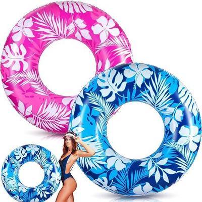 2 Pcs Pool Tubes for Adults 42inch Large Inflatable Floats Tube Tropical Leaves Inflatable Pool Floats Rings Colorful Swimming Ring Summer Hawaii Swimming (Blue,Purple)