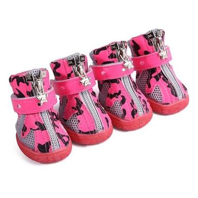 Hdwk&Hped Small Dog Boots, Breathable Mesh Summer Dog Shoes Pink Stylish PU Dog Girl Booties with Durable Non-Slip Rubber Sole (#3 (6~10lb), Cow Style - Hot Pink)
