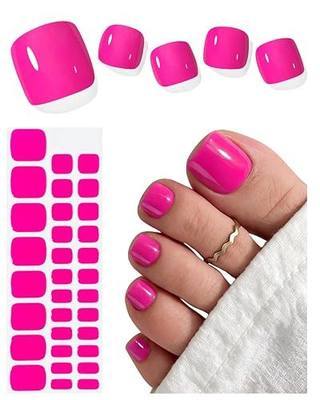 AutyaMee Semi Cured Gel Toenail Strips (Hot Pink T01), 32 Pcs Gel Pedi Stickers, Wraps, UV Light Required, Salon Quality, Long Lasting