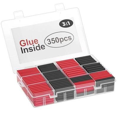 350 PCS 3:1 Heat Shrink Tubing Kit, Adhesive Lined, Marine Grade Shrink Wrap, Industrial Heat Shrink Tubing 7 Sizes (Black/Red), for Industrial/Automotive