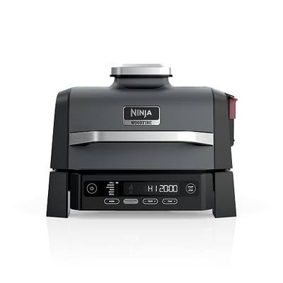 Ninja Woodfire Outdoor Grill & Smoker, 6-in-1, Air Fry, Bake, Broil, OG321 | Ninja Woodfire 6-in-1 Grill & Smoker uses wood pellets & electric power to grill steaks, smoke brisket, or air fry wings