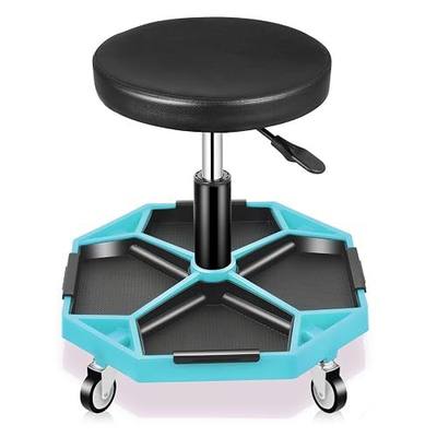 Auto Dynasty Mechanic Stool, Adjustable Rolling Pneumatic Creeper Garage Shop Seat with Tool Tray, 300 LBS Roller Seat for Workshop Auto Repair, Adjustable Height 15.7" to 21", Sky Blue