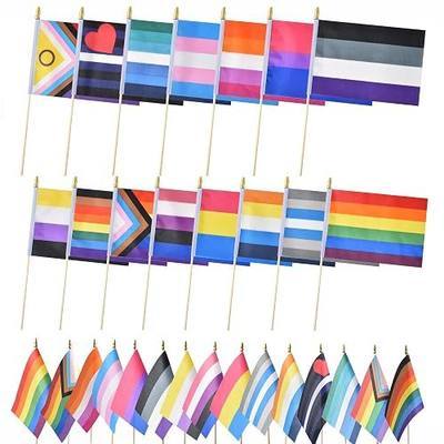 15 Different Small Gay Pride Stick Flags Mini Hand Held Rainbow LGBTQ Flag 5x8 Inch
