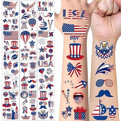 106 PCS 4th of July Tattoos, Fourth of July Tattoos for Kids, Patriotic Temporary Stickers, American Flag Red White Blue Decor for Independence Day 250th Anniversary Decoration Supplies Favors