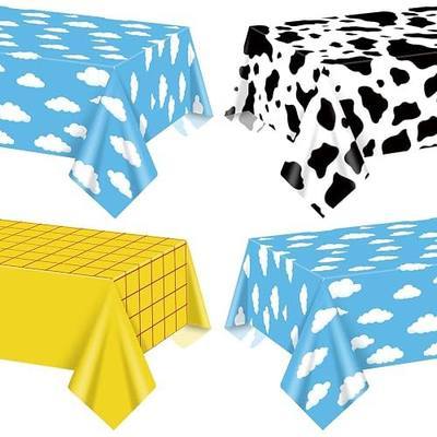 4 Pack Story Tablecloths Mix Color Plastic Table Cover Cow Pattern Printed Check Tablecover Story Birthday Party Supplies for Boy Baby Shower Decorations 87 x 51 inch