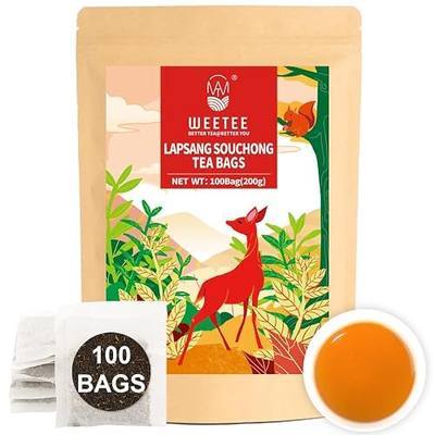 WT WEETEE Lapsang Souchong Tea Bags 100 Count, Chinese Smoky Black Tea | Natural Caffeinated & Antioxidant, Classic Specialty Smoked Tea from China, Resealable Kraft Bag | Brew Hot or Iced