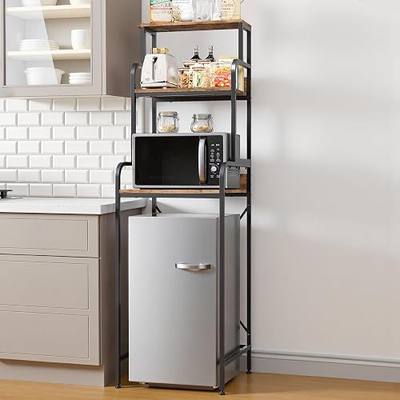 Mini Fridge Stand, 21"Wx23"Dx68"H Microwave Shelf, 3 Tiers Bakers Rack for Kitchen, Over Fridge Storage Organizer, Freestanding Shelving Unit for Dorm Apartment Pantry, Heavy Duty Metal Frame, Black