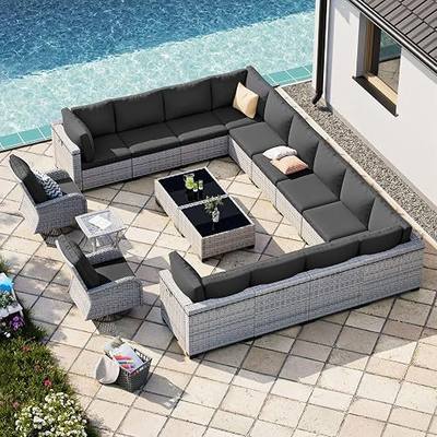 Outdoor PE Wicker Rattan Modular Patio Sectional Sofa Set | 17-Piece: 12 Modular Seats, 2 Coffee Tables, 2 Swivel Rocking Chairs & Side Table, Black