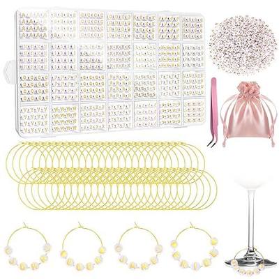 50 Pcs DIY Wine Glass Charms, 1300 A-Z Letters Beads Wine Charms for Stem Glasses, 100 Round Beads, 1.2 Inch Drink Rings Tags, Customizable Alphabet Glass Charm Markers for Party Bridal Shower Wedding Bachelorette Decor
