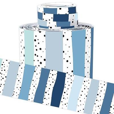 Whaline 32.8Ft Summer Classroom Bulletin Board Border Dusty Blue Dot Stripe | Die-Cut Rolled Border Trim, for Back to School Winter Chalkboard Wall Decoration
