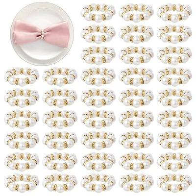 APTWOW Pearl Gold Napkin Rings Set of 100 - Imitation Pearl Napkin Holder, Disposable White&Gold Napkins Rings Bulk for Wedding Party Birthday Banquet Table Decor and Daily Use