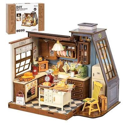 Rolife DIY Miniature House Kit for Adults, Baking Kitchen Mini Wooden Dollhouse Kit with LED Light Tiny House Diorama Building Kits Birthday Craft Hobbies Gift Home Decor for Teens Family