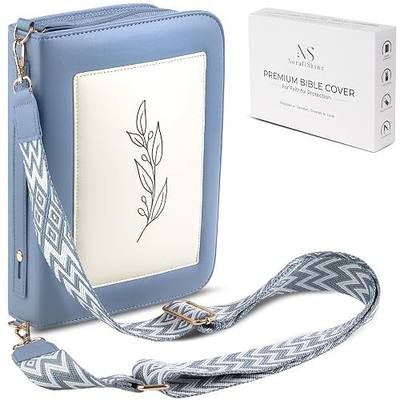 Bible Cover Case for 7 X 9 inch Books, Bible Cases for Woman, Standard PU Leather Bible Covers for Women w/Shoulder Strap, Zipper Closure, Ideal for Christian Art Gifts Bible Cover, Grey