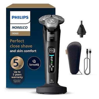 Philips Norelco Shaver i9000, Wet & Dry Electric Shaver, Ink Black, SenseIQ Technology, Triple Lift & Cut System, 360 Rotating Dual SteelPrecision Precision Blades, Nose Trimmer, Model X9000/90