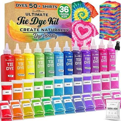 Jim&Gloria Tie Dye Kit, 36 Tiedye Powder 12 Larger Bottles Fabric Dyes for Clothing, Permanent Dye with Soda Ash Tie Dye Kits for Large Groups Paint Party Summer Activities DIY Crafts